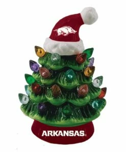Deals 👍 Evergreen University Of Arkansas Green Tree & Santa Hat LED Light-Up Ornament 🥰
