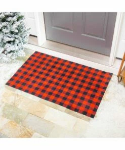 Cheapest ✔️ Evergreen Red & Black Buffalo Check Door Mat ✨ -Outlet Evergreen Shop zu107143702 alt 1 tm1658512656