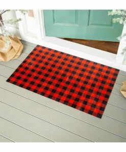 Cheapest ✔️ Evergreen Red & Black Buffalo Check Door Mat ✨ -Outlet Evergreen Shop zu107143702 alt 6 tm1658512656
