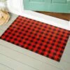 Cheapest ✔️ Evergreen Red & Black Buffalo Check Door Mat ✨