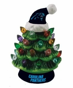 Deals 🧨 Evergreen Carolina Panthers Green Tree & Santa Hat LED Light-Up Ornament 🔔