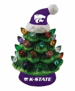 Best Sale 🎉 Evergreen Kansas State University Green Tree & Santa Hat LED Light-Up Ornament ⭐