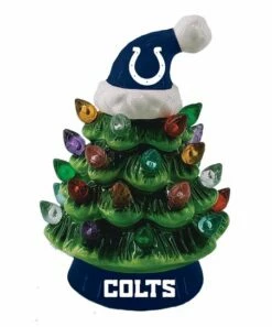 Hot Sale 💯 Evergreen Indianapolis Colts Green Tree & Santa Hat LED Light-Up Ornament ✨
