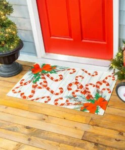 Flash Sale 🧨 Evergreen White & Red 🍬 Candy Canes Doormat 👏