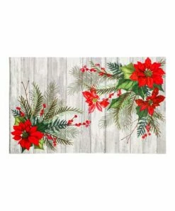 Discount 🤩 Evergreen Gray & Red Poinsettias Doormat ⭐