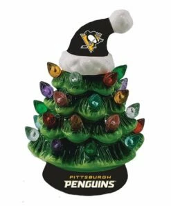 Promo ⭐ Evergreen Pittsburgh Penguins Green Tree & Santa Hat LED Light-Up Ornament 🌟