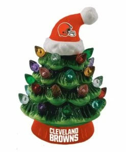 Wholesale 🔥 Evergreen Cleveland Browns Green Tree & Santa Hat LED Light-Up Ornament 🎁