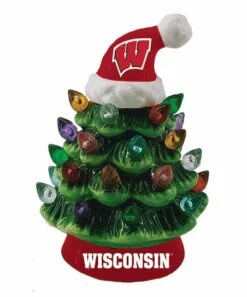 Cheapest ⌛ Evergreen University Of Wisconsin Green Tree & Santa Hat LED Light-Up Ornament 🧨