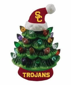 Best Pirce 🎁 Evergreen University Of Southern California Green Tree & Santa Hat LED Light-Up Ornament ✔️