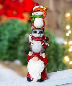 Cheapest 🛒 Evergreen Red & White Holiday Woodland Friends Stacked Figurine 🎉