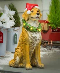 Wholesale 🤩 Evergreen Golden Retriever Santa Hat Garden Statue 🌟