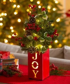 Discount 😍 Evergreen Red LED 'Joy' Berries & Pinecone Arrangement ⭐