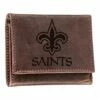 Discount 🔔 Evergreen Brown New Orleans Saints Leather Tri-Fold Wallet ⭐