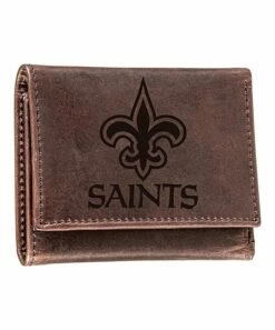 Discount 🔔 Evergreen Brown New Orleans Saints Leather Tri-Fold Wallet ⭐