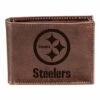 Promo 🔥 Evergreen Brown Pittsburgh Steelers Leather Bi-Fold Wallet 👏