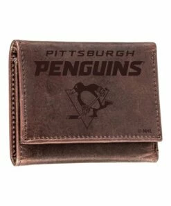 Best Pirce 🔔 Evergreen Pittsburgh Penguins Logo Leather Trifold Wallet 😀
