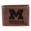 Hot Sale ❤️ Evergreen Michigan Wolverines Brown Leather Bi-Fold Wallet 👏