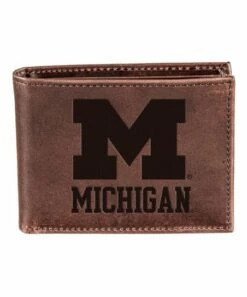 Hot Sale ❤️ Evergreen Michigan Wolverines Brown Leather Bi-Fold Wallet 👏