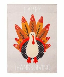 Deals 🔥 Evergreen Brown & Orange 'Happy 👪 Thanksgiving' Leaf Turkey Suede Outdoor Flag 💯