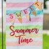 Deals ⌛ Evergreen Pink Stripe 'Sweet ☀️ Summertime' Ice Cream Garden Flag 👏