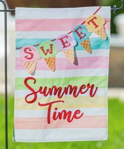 Deals ⌛ Evergreen Pink Stripe 'Sweet ☀️ Summertime' Ice Cream Garden Flag 👏