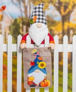 Cheapest ⭐ Evergreen Brown & Blue 'Give Thanks' Fall Gnome Burlap Outdoor Flag 👏