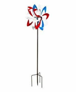 Flash Sale ⭐ Evergreen Red & Blue Americana Blades Wind Spinner Garden Stake 👍