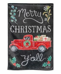 Hot Sale 😉 Evergreen Red & Black 'Merry 🎁 Christmas Y'all' Truck Outdoor Flag 👏