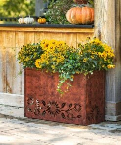 Flash Sale ❤️ Evergreen Rust Laser-Cut Floral Outdoor Planter ❤️