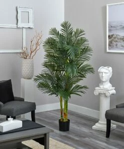 Best deal 🔔 Nearly Natural 6' Triple Stalk Golden Cane Palm Tree Décor ❤️ -Outlet Evergreen Shop zu109102052 alt 2 tm1663680701