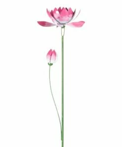 Outlet 😍 Evergreen Pink Lotus Flower Metal Kinetic Garden Stake 🔥
