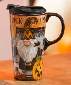 Brand new β Evergreen Orange 'Trick Or Treat' Gnome Travel Mug & 500-Piece Puzzle π₯°
