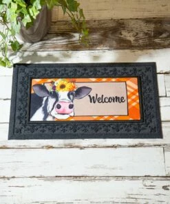 Best Sale 💯 Evergreen Orange 'Welcome' Fall Cow Sassafras Doormat Insert ✨