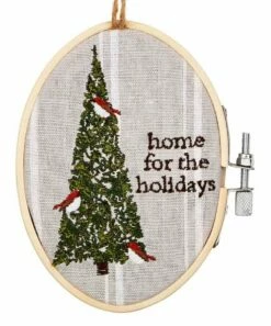 Discount 🔔 Mud Pie Gray & Green 'Home For Holidays' Tree Embroidery Hoop Ornament 💯