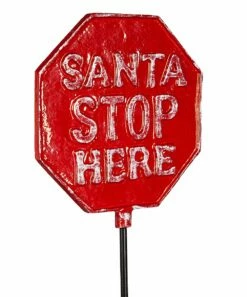 Coupon 🔔 Evergreen Red 'Santa Stops Here' Distressed Metal Garden Stake 🥰 -Outlet Evergreen Shop zu109620959 alt 2 tm1669587960