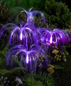 New β€οΈ Evergreen Color-Changing Fiber Optic Strand Solar Garden Stake - Set Of Four π₯°