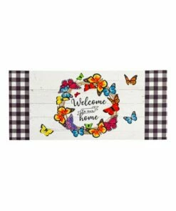 Buy 🤩 Evergreen Orange & White 'Welcome To Our Home' Butterfly Switch Doormat 👏