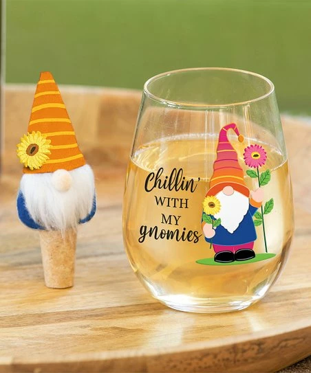 Cheapest 🧨 Evergreen Blue 'Chillin With My Gnomies' Stemless Wine Glass & Stopper Set 🤩 1 Cheapest 🧨 Evergreen Blue 'Chillin With My Gnomies' Stemless Wine Glass & Stopper Set 🤩