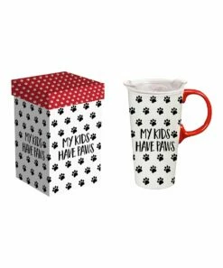 New 😉 Evergreen White & Black 'My Kids Have Paws' 17-Oz. Travel Mug & Box Set ✨