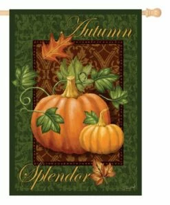 Wholesale 😍 Evergreen Green & Orange 'Autumn Splendor' Pumpkins Flag 😀