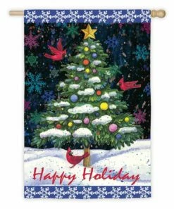 Top 10 🥰 Evergreen Green & Blue 'Happy Holidays' Tree & Cardinals Outdoor Flag ⌛