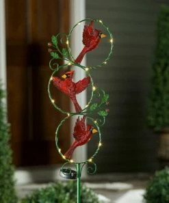 Promo 😉 Evergreen Red & Green Cardinal Three-Tiered Solar Stake 🎉