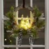 Coupon 🌟 Evergreen Green & White Buffalo Check Bottle Brush Tree LED Bow Wreath 🔔