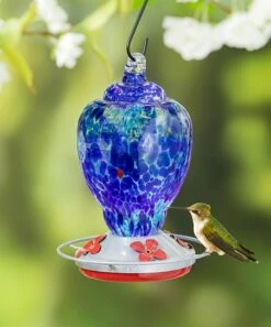 Best reviews of 🛒 Evergreen Bronze & Blue Speckled Glass Hanging Hummingbird Feeder 💯