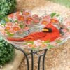 Best Sale ⭐ Evergreen Red Floral Cardinal Embossed Glass Bird Bath Bowl 😉