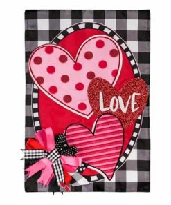 Best Sale 🥰 Evergreen Black & White Patchwork Hearts 'Love' Outdoor Flag 🧨