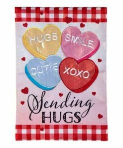 Discount 👏 Evergreen Red & Pink 🍬 Candy 'Sending Hugs' Outdoor Flag 👏