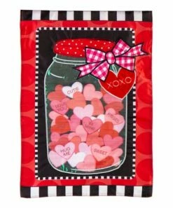 Cheap 🌟 Evergreen Red & Pink Heart Mason Jar Outdoor Flag ⌛