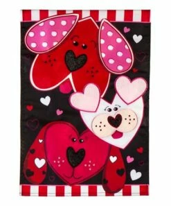 Promo ❤️ Evergreen Black & Red Puppy Love Outdoor Flag ✨