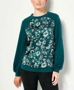 Best Sale 😍 J Jason Wu Evergreen Floral Sweatshirt - 👩 Women, Juniors & Plus 😉